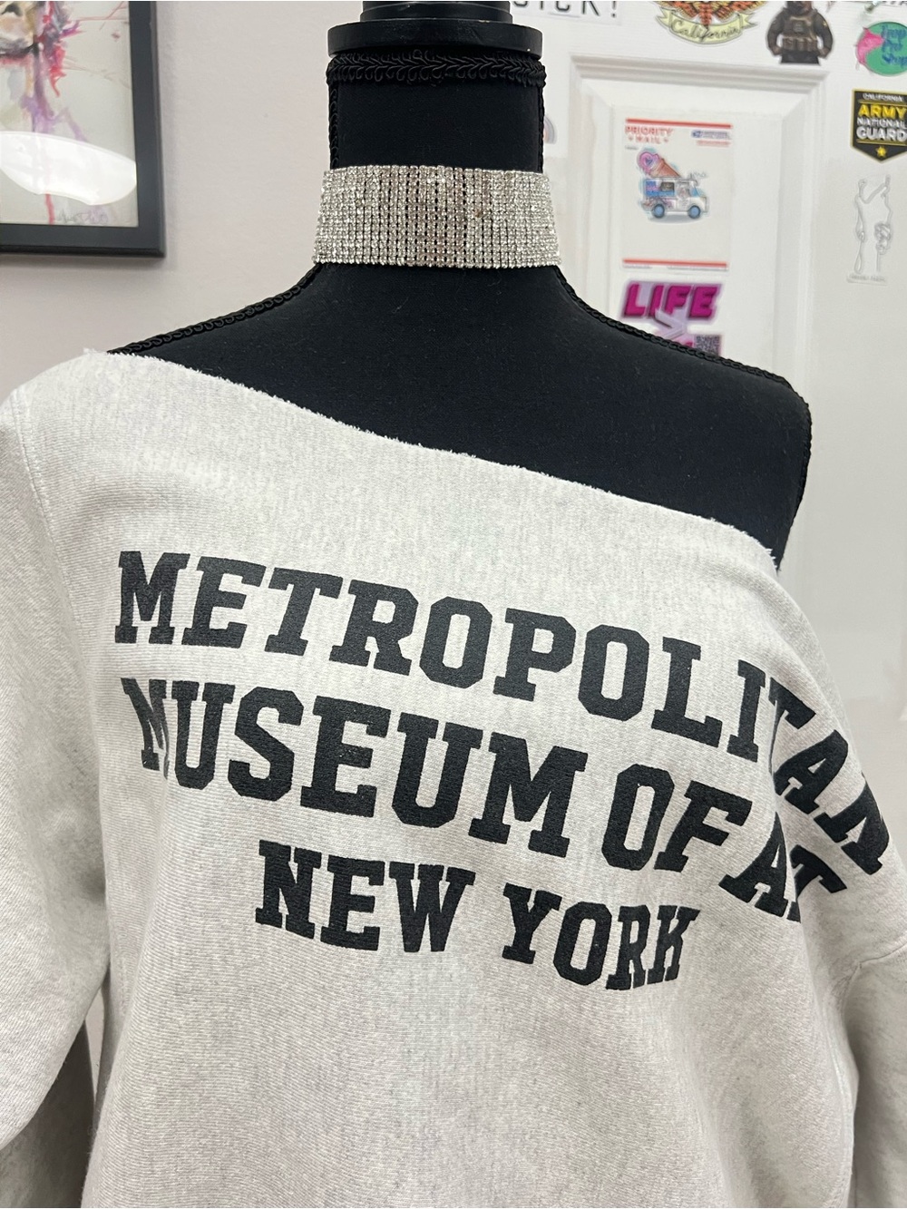 Metropolitan Museum of Art Off-the-Shoulder Sweatshirt (Minor Stains on Cuffs) - Picture 3 of 10